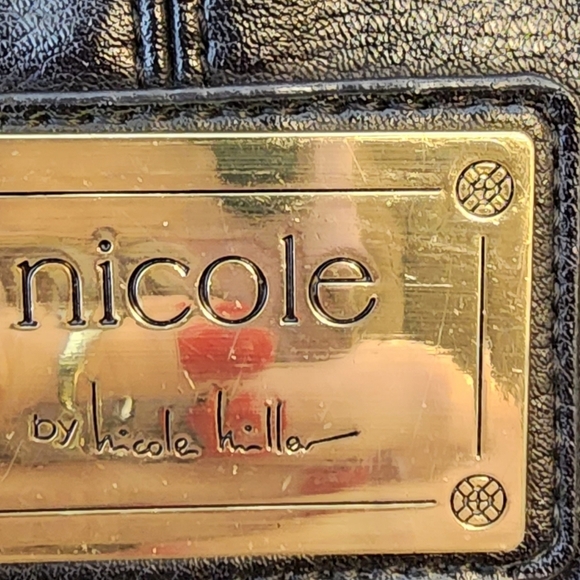 Nicole Miller Chain Tote Shoulder Bag PU Leather Purse Black Gold Vegan - Picture 10 of 14